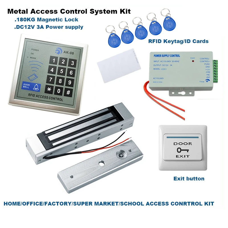 500 пользователей Автономный контроллер доступа RFID 180 кг магнитный замок DC12V 3A Питание ID карты/записываемых брелоков Кнопка Exit(выход