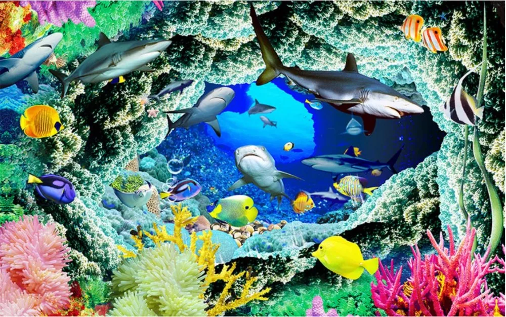 3d обои на заказ фотообои акулы пещера морской мир настенные фрески для стен 3 d