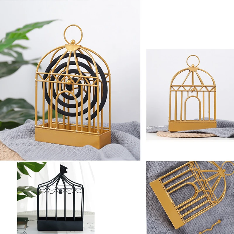 

Nordic Iron Metal Mosquito Repellent Incense Rack For Home Decorative Aromatherapy Organizer Hanging Shelf Holder Birdcage Shape