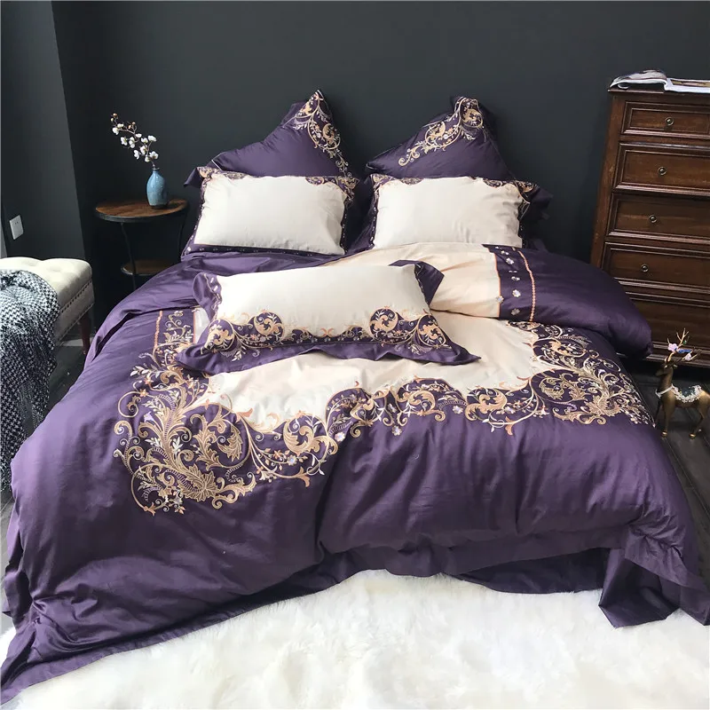 Purple White Luxury Gold Royal Embroidery 80s Egyptian Cotton Palace