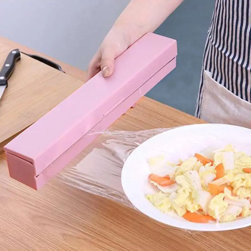 

Plastic Food Wrap Cling Film Dispenser Wax Paper Preservative Film Cutter Storage Holder Kitchen Cling Food Accessories
