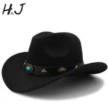 Западная ковбойская шляпа для женщин, мужчин, шерсть, зима-осень, джаз, конный Конный сомбреро, Hombre, кепка с кожаным ремнем в стиле панк, размер 56-58 см