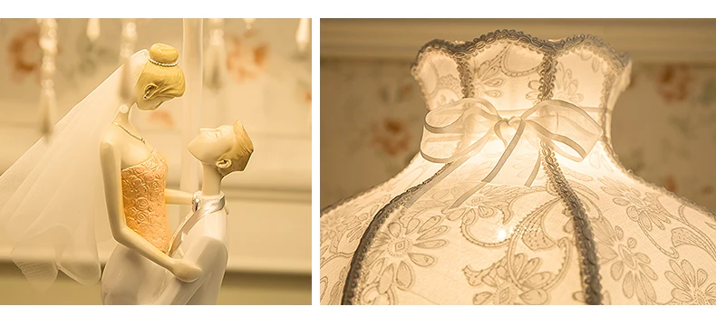 Модные настольные лампы смола для спальни роскошная хрустальная настольная лампа короткая Современная пара людей в свадебном платье украшение лампы