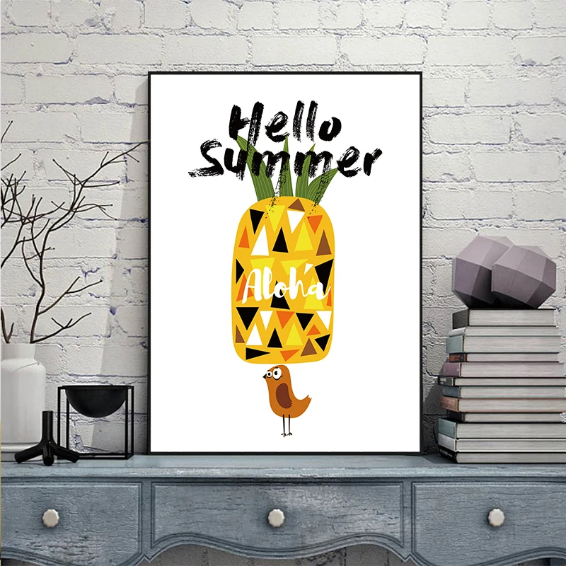 Nordic-Cute-Cartoon-Fruit-Pineapple-Ice-Cream-English-Sentence-A2-A3-A4-Canvas-Art-Abstract-Poster (4)