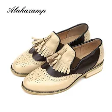 Брендовая обувь женщина Повседневное, с бахромой, бантик, круглый носок туфли-оксфорды Женские туфли-лодочки удобная обувь без шнуровки на Удобная женская обувь без каблуков в стиле ретро F002