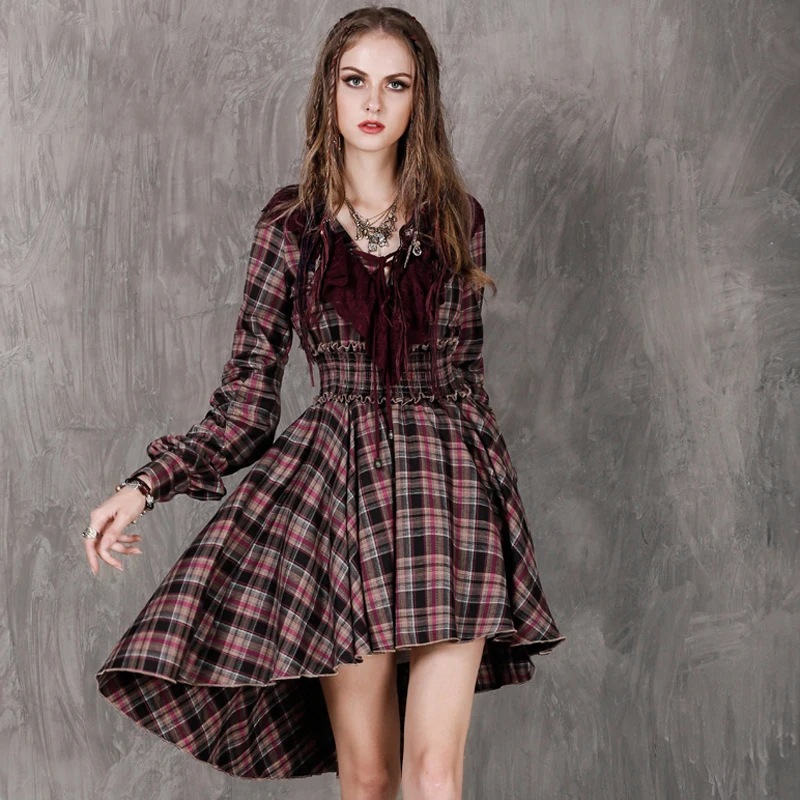 Autumn Dress 2016 Fincati Boho New Scotch plaid font b Tartan b font Women Ruffled Sleeve