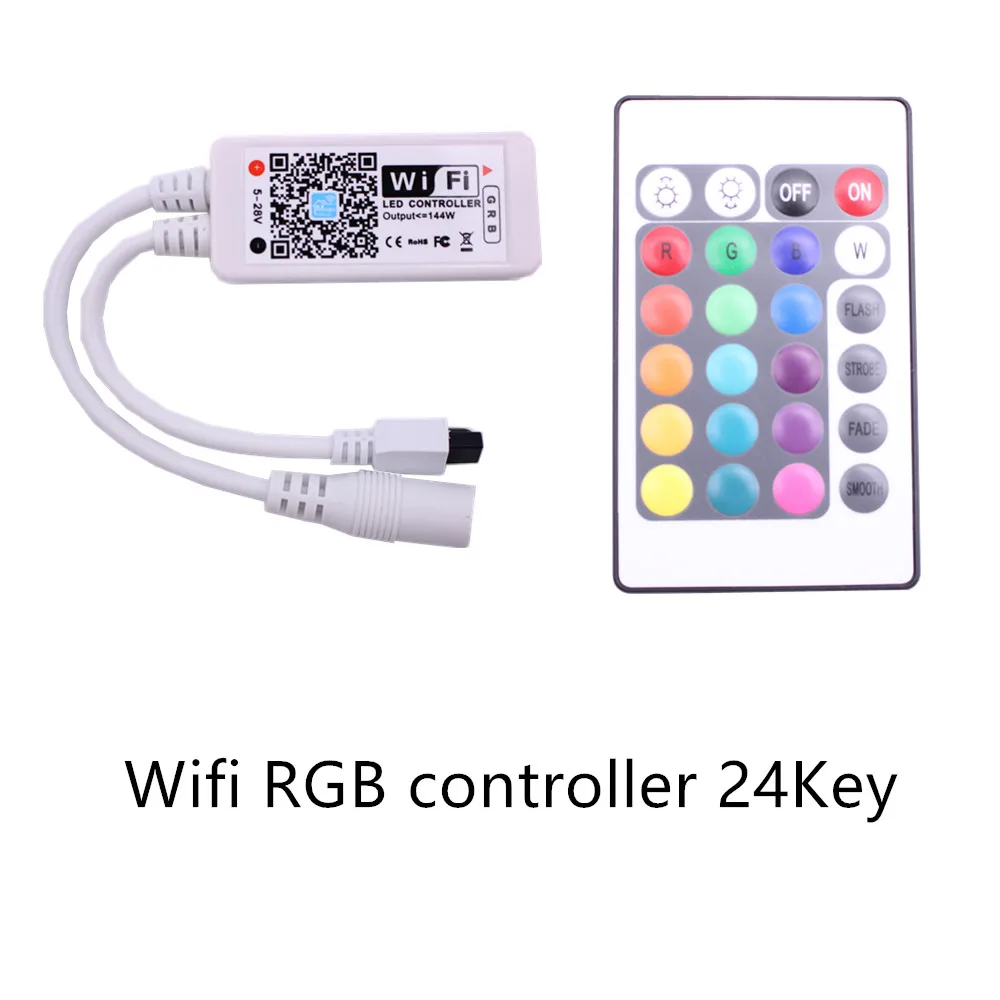 DC 5V 12V 24V Mini WiFi светодиодный RGB / RGBW контроллер iOS Android APP 24Key ИК пульт дистанционного