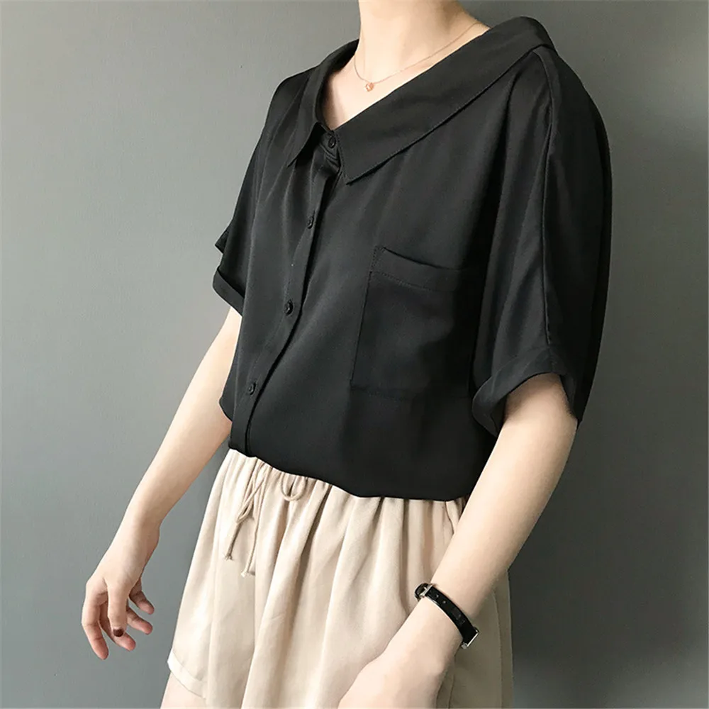 High quality Red Chiffon Wide neck Loose Shirt Office Top 2018 Working Women Blouse Shirt Half Loose Sleeve Summer Elegant top (6)