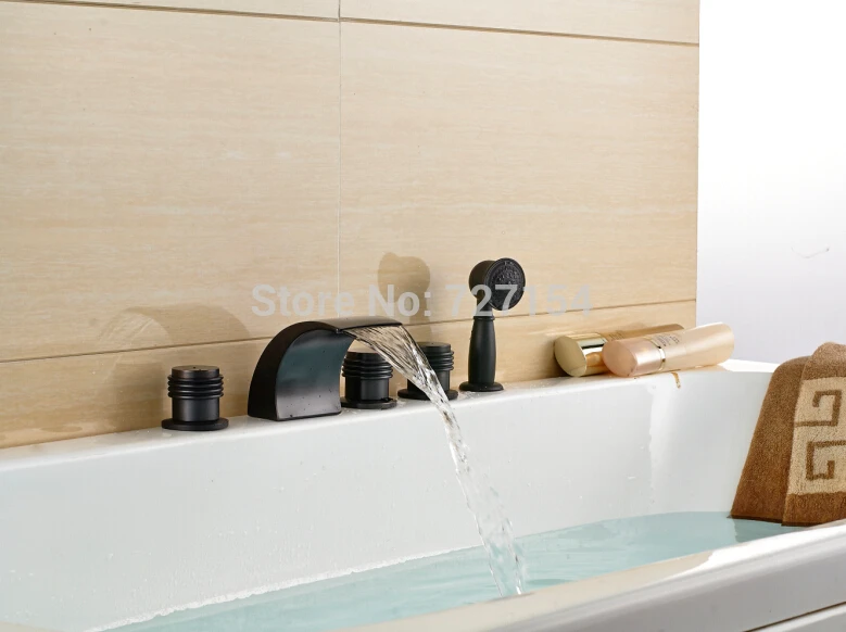 

Bathroom 5 PCs Oil Rubbed Bronze Bathtub Faucet 3 Handles W/ Telephone Hand Unit