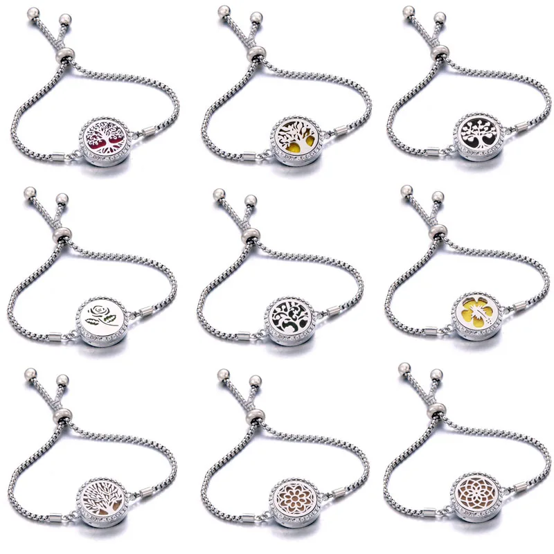 

New Tree Flower animal Adjustable Silver Bracelet Aroma Diffuser Perfume Essential Oil Aromatherapy Lockets crystal bracelet