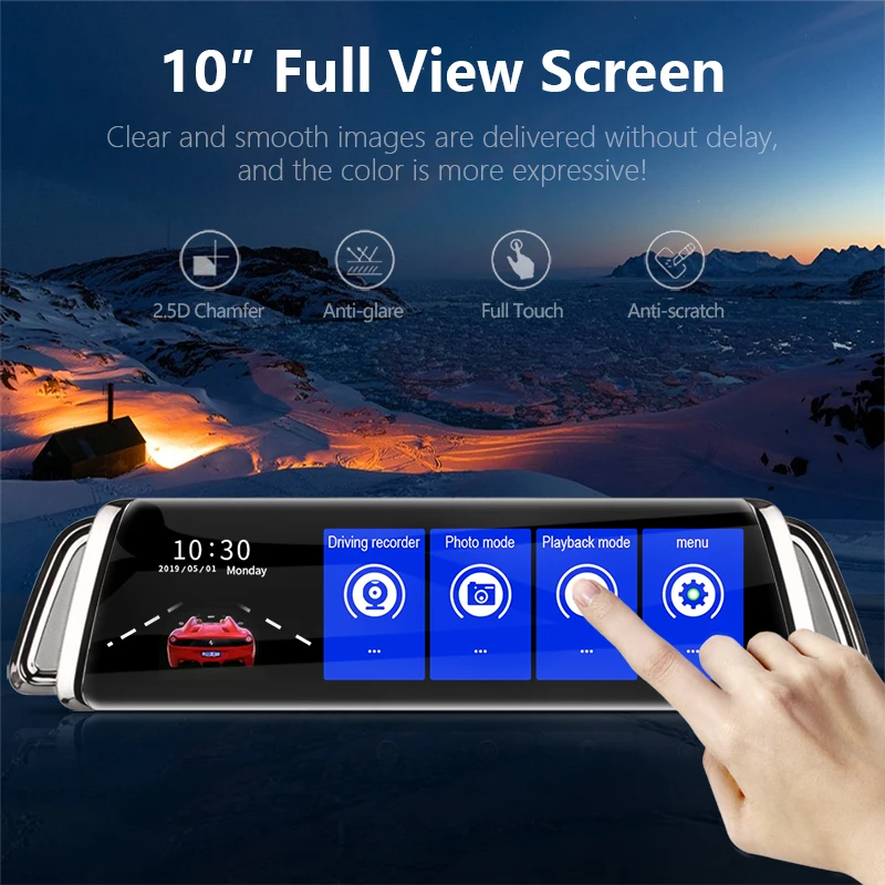Jansite 10 &quotсенсорный экран автомобильный видеорегистратор FHD передний 1080 P с задней