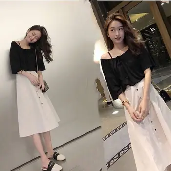

Big Collar Sexy Sets Of Clothes For Women Slash Neck Two-piece Set Suit Elegant Fashion High Waist Women's Summer Suit