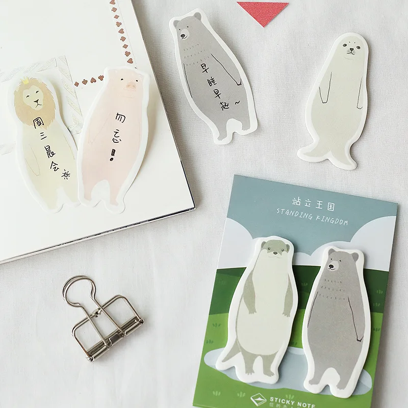 

24 pcs/Lot Standing kingdom memo pad Cute animal bear penguin fox sticky note Kawaii Stationery Office School supplies FM594