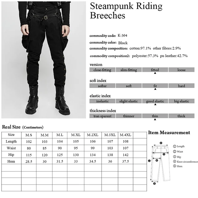 Gothic Brand New Punk Rave Men Black Steam Steampunk Riding Pants Trousers K304