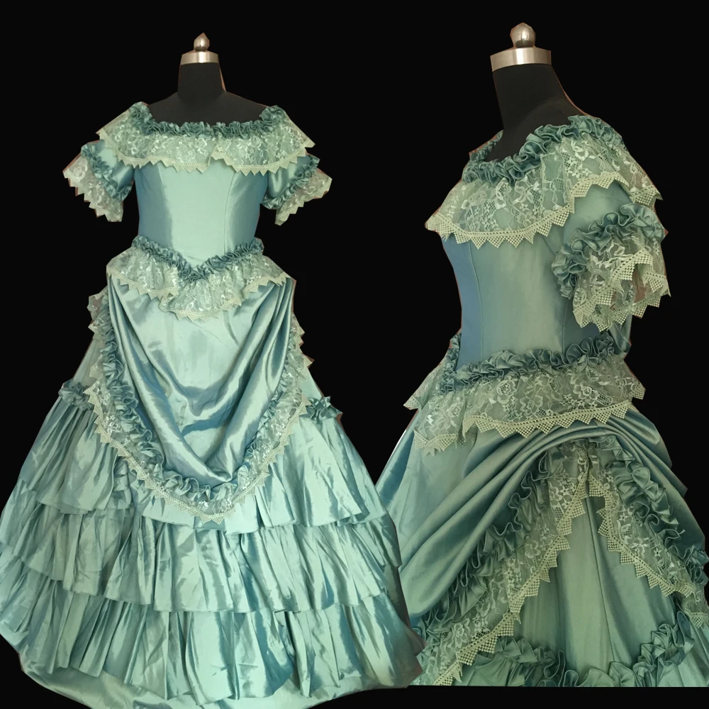 

new green Vintage costumes 18th Duchess Retro medieval Renaissance Reenactment Theatre Civil war Victorian dress D-262
