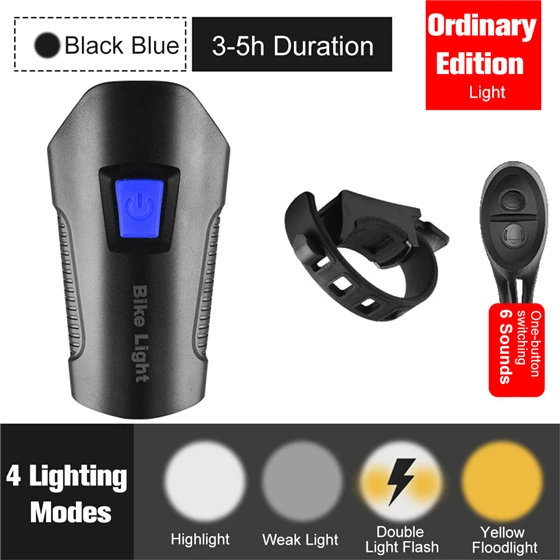 WEST BIKING велосипедный передний светильник водонепроницаемый налобный фонарь с зарядкой от usb флэш-светильник Велосипедный компьютер Спидометр Рог лампа велосипедный светильник - Цвет: Ordinary Black Blue