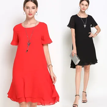 

2019Summer Style Fashion Ladies Plus Size chiffon Dress flare sleeves Elegant Ruffled Midi Dress casual vestidos XXXXXL 4XL 5XL