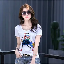 Vetement Femme Футболка Корейская одежда летняя футболка с коротким рукавом и принтом женские топы с круглым вырезом Плюс Размер Женская одежда