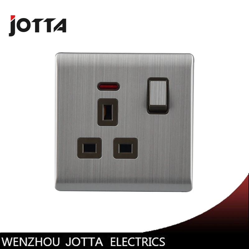 

UK Standard Metal Wall Socket 13A 250V With One Button LED Indicator Light British Style