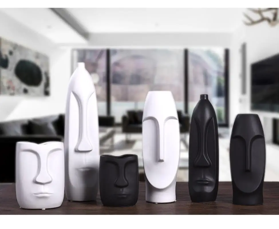 2019 Newes tModern creative ceramic vase decoration indoor home decoration For Black-and-white head