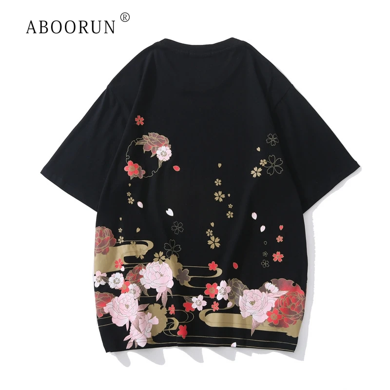 

ABOORUN Men's Hip Hop T Shirts Fashion Flower Printed T-Shirts Summer Short Sleeve Top Tees for Male R969