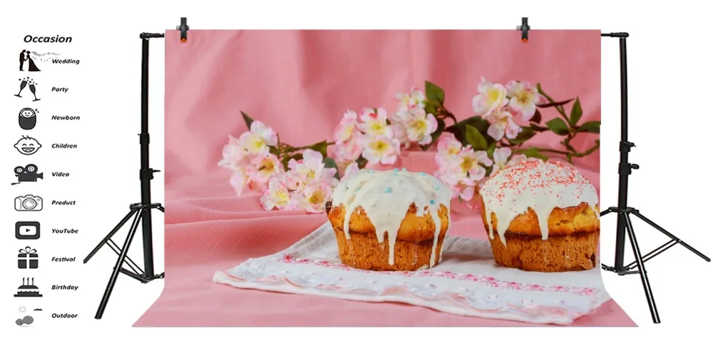 Laeacco Photo Backdrops Cake Dessert Birthday Spring Flowers Baby Shower Party Photography Backgrounds Photocall Photo Studio