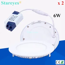 2 шт круглые светодиодные панели 6 W 550LM AC90-265V 2835 SMD Точечный светильник, лампочка потолочный светильник