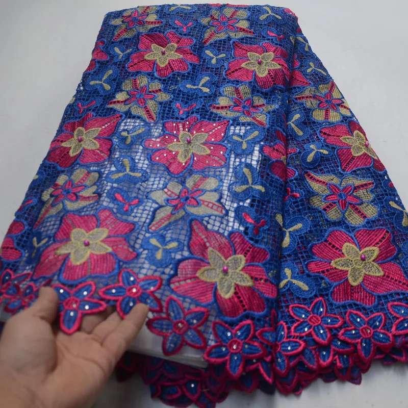 

Free shipping (5yards/pc) royal blue and fushia African guipure lace fashion big cord lace fabric for high grade dress WLP988