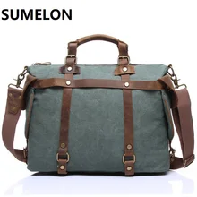 Винтажная кожа+ холщовый мужской портфель из натуральной кожи мужские сумки Деловые сумки Мужская сумка сумки на плечо женская сумка-мессенджер