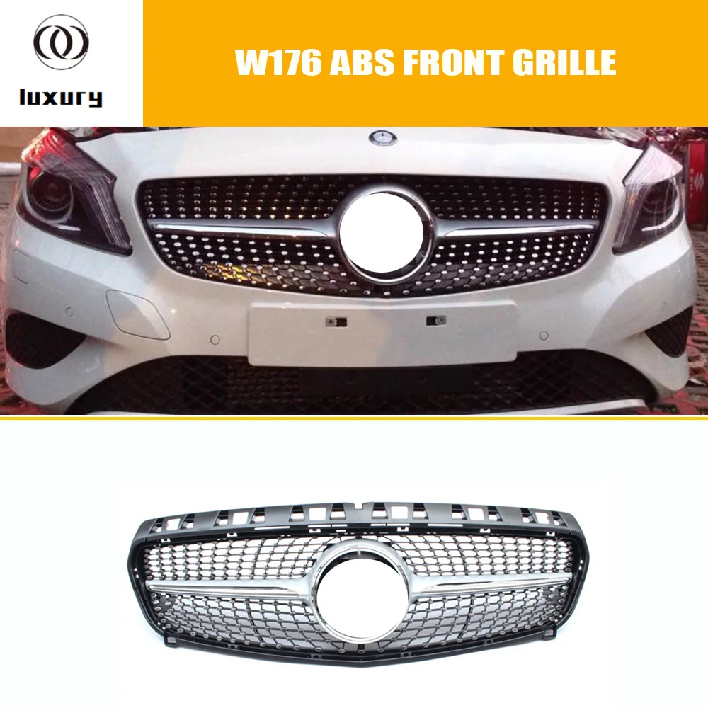

Silver ABS Diamond Front Grill Grille for Mercedes Benz W176 A-CLASS A180 A200 A260 A45 AMG 2013 2014 2015 Without Star Logo