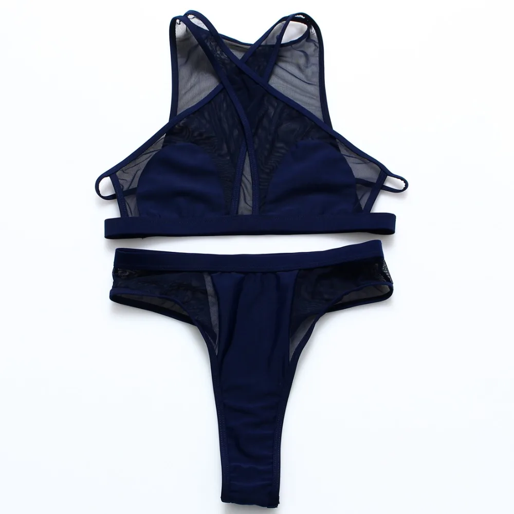 BANDEA 2017 Vantage Retro high wasit swimwear mesh women swimsuit Splicing Bathing Suits Halter