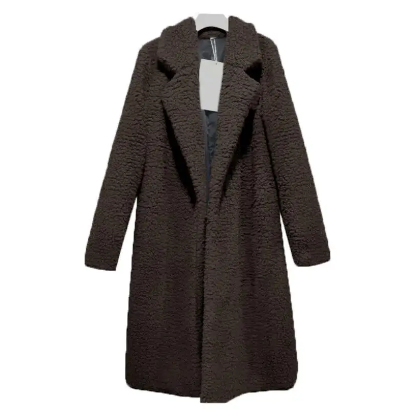 JuneLove Взрывные модели, Женская куртка, кардиган из искусственного меха с отворотом, шуба, пальто в длинном абзаце, дикий теплый свитер - Цвет: brown