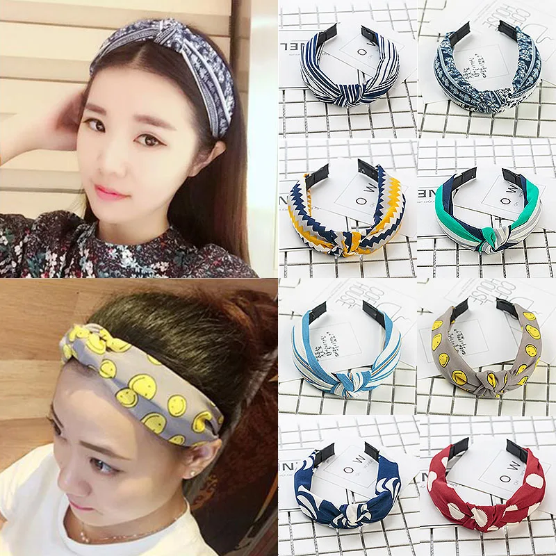 

1pcs Fahsion Head Band Hot Wide Solid Girl Dot Cloth Headband Women Floral Cross Knotting Stripe Bowknot Sweet Hair Accessories