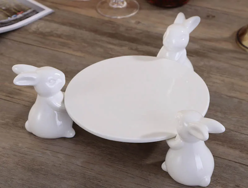 Porcelain Rabbit Cake Stand Ornamental Ceramics Hare Dessert Serving Tray Cupcake Creative Tableware Decor Gift Craft Supplies