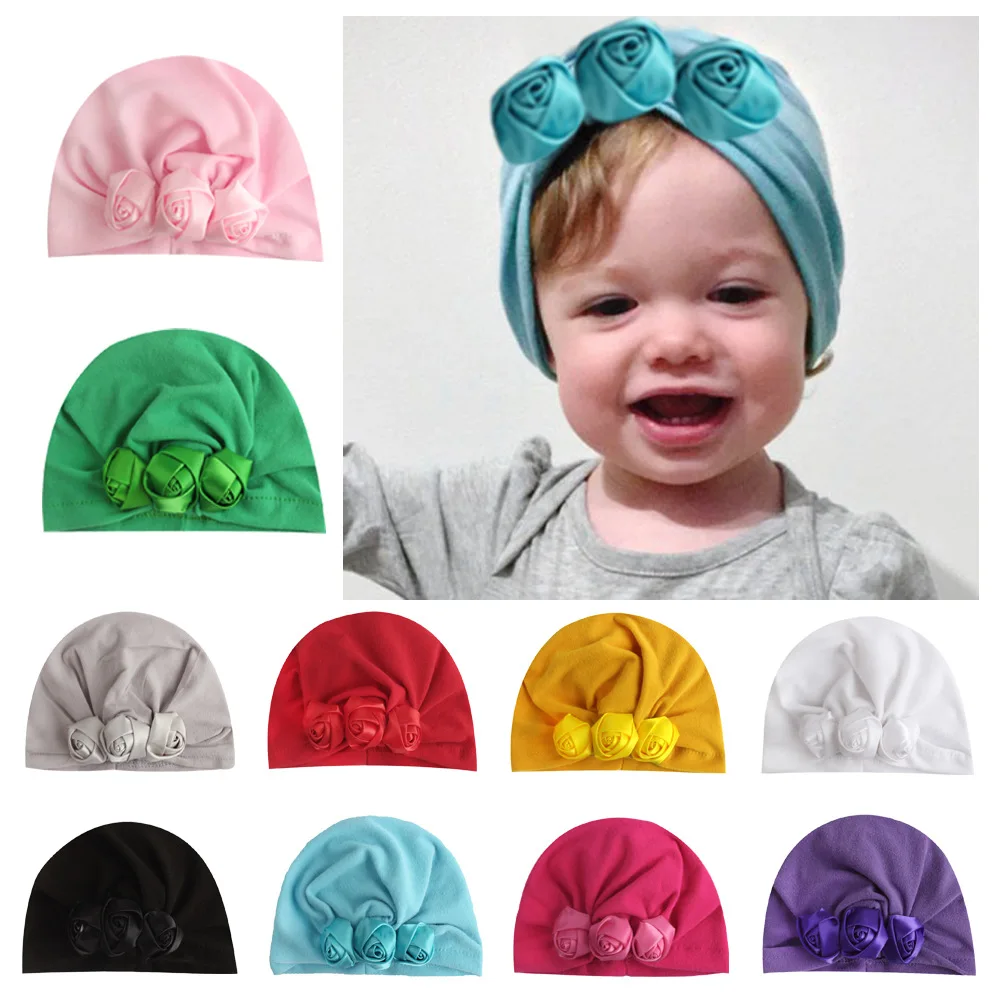 

Yundfly Infant Newborn Caps with Rose Flowers Cotton Blend Kont Turban Girls Stretchy Beanie Hat Head Wear Baby Hair Accessories