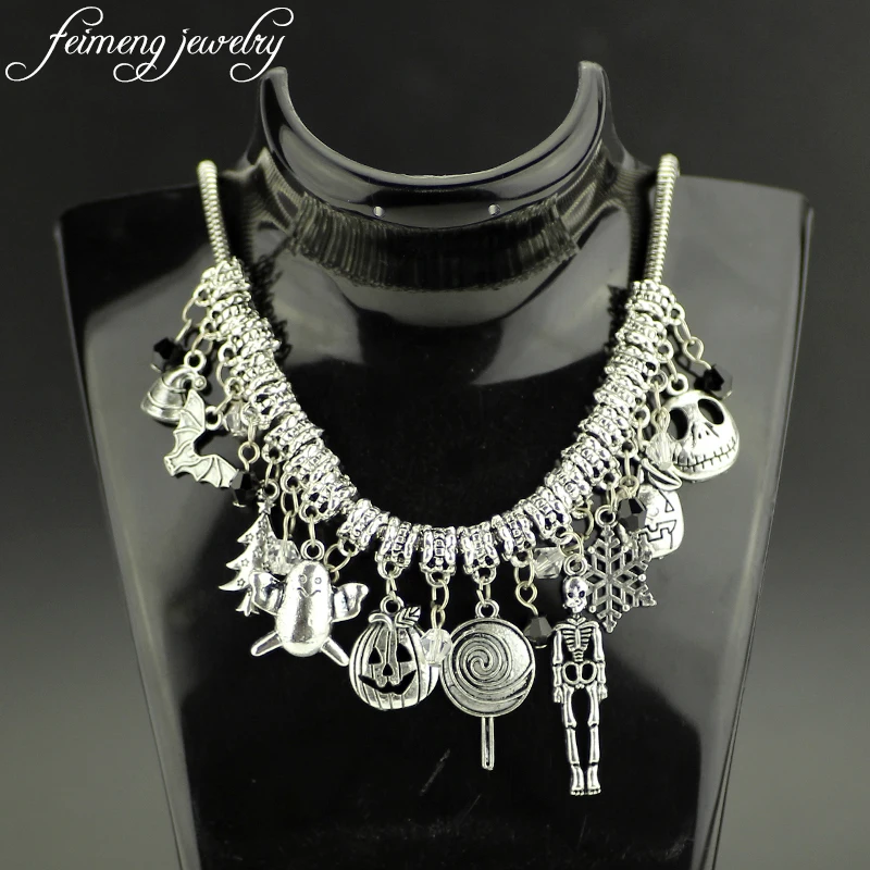 

feimeng jewelry Nightmare Before Christmas Choker Necklace Party Skeleton Snowflakes Mask the Christmas Tree Necklace For Women