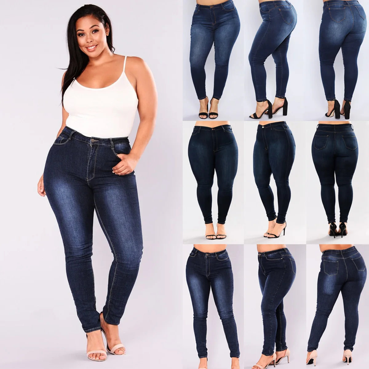Брендовые новые весенне-летние женские градиентные джинсы, эластичные брюки с высокой талией, женские узкие синие джинсы, уличная одежда размера плюс