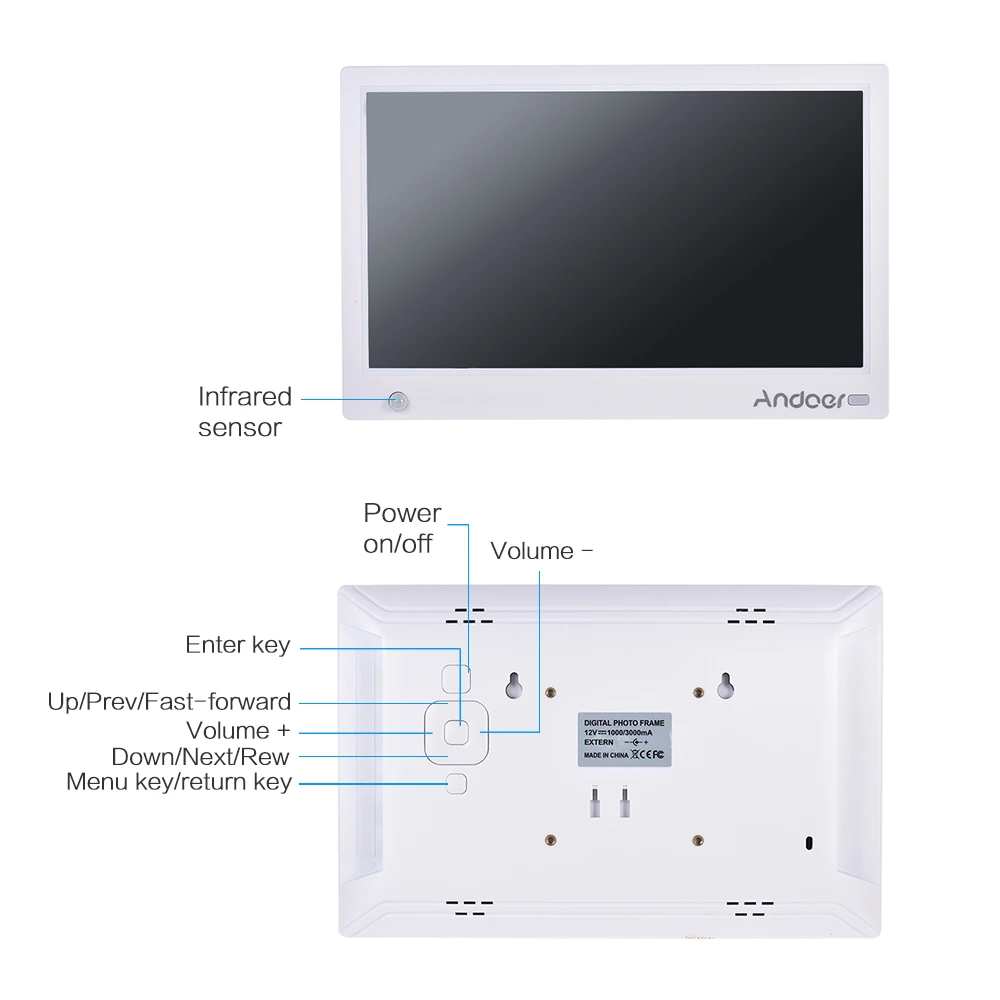 Andoer 11,6 дюймов HD ips широкоформатная цифровая фоторамка с беспроводным пультом дистанционного движения Цифровой Фотоальбом Поддержка часы календарь