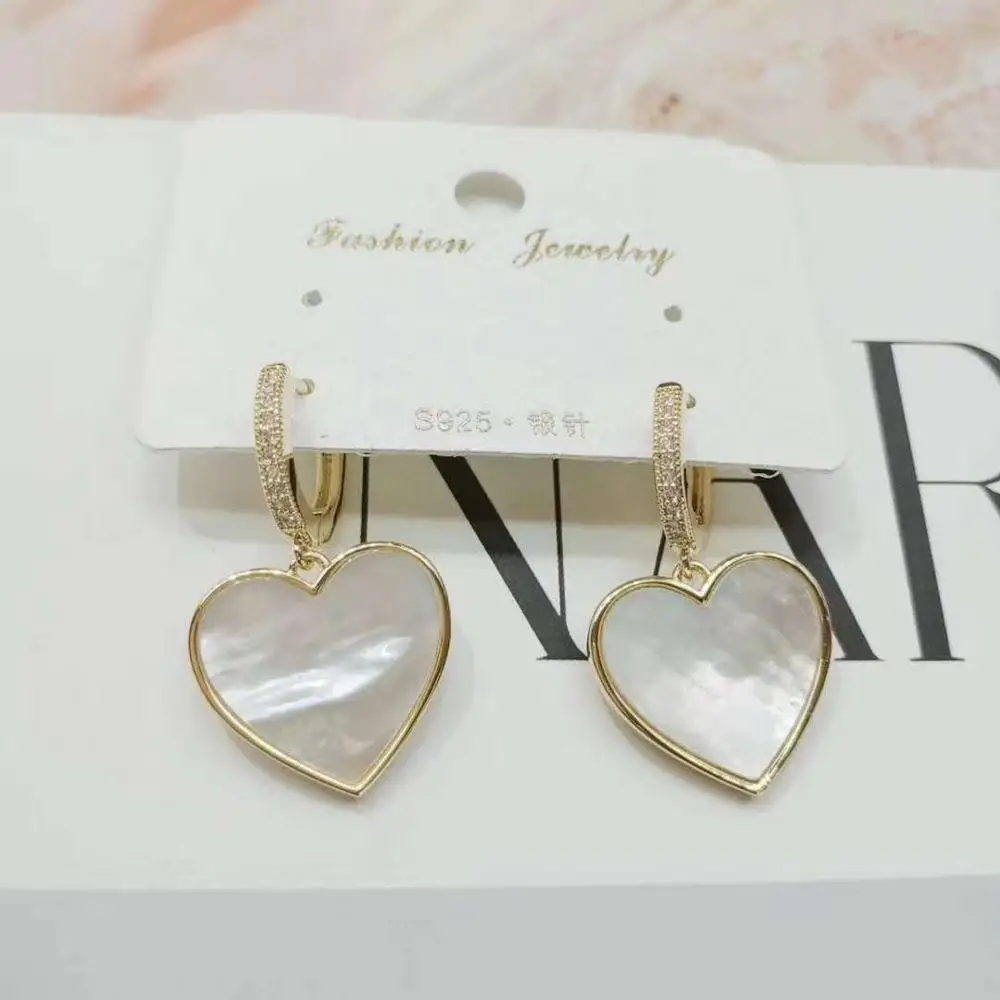 

2019 fashion hanging 925 sterling silver golden dangling earrings Heart natural shell hot offers with free shipping for female