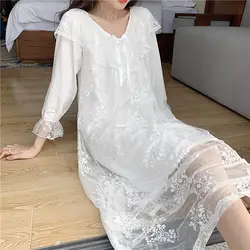 2019 miarhb Кружева Ночная сорочка Белый Sleepdress для женщин шифоновое платье неглиже домашнее платье может пойти на пляж для праздника