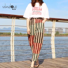 2019 New Plus Size 4XL pants For Loose Cotton Linen Women Pants Cargo Radish Harempants Trousers Casual Elastic High Waist