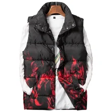 Zozowang men print stand collar shout single breasted autumn winter vest men fashion keep warm loose winter waist coat men