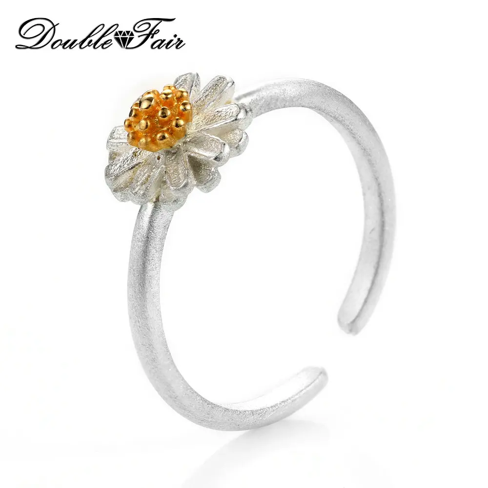 Double Fair Wiredrawing Flower Design 100% 925 Sterling Silver Rings S925 Adjustable Ring For Women Anniversary Party DFRY007