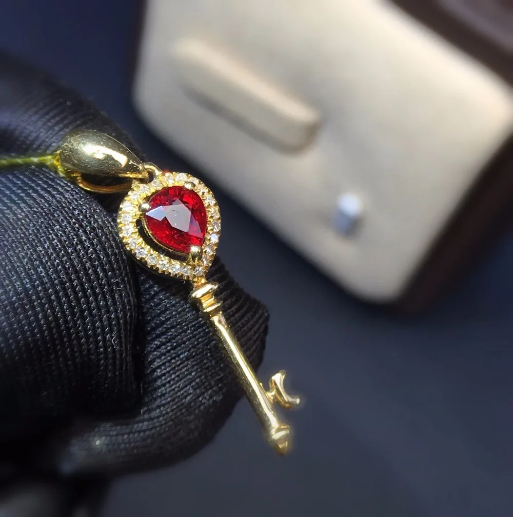 

Fine Jewelry Real 18K Gold AU750 G18K Key Natural 100% Ruby Pendant Emearld Gold Diamond Pendant Gemstone Necklaces for Women
