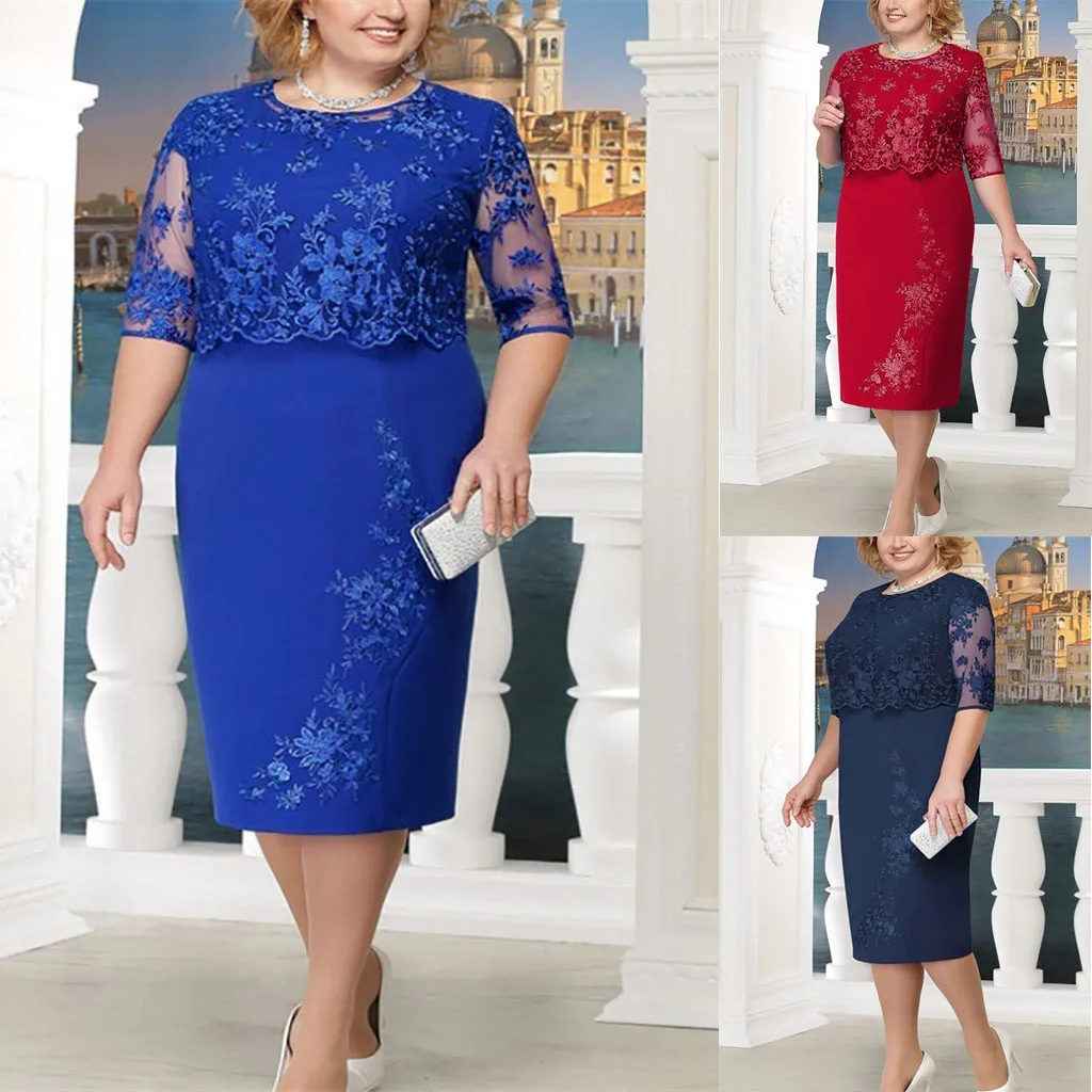

2019 top fashion Women Summer Autumn Big Size Dress Elegant Lace Dress Female Large Size Evening Party Dresses vestido Plus size
