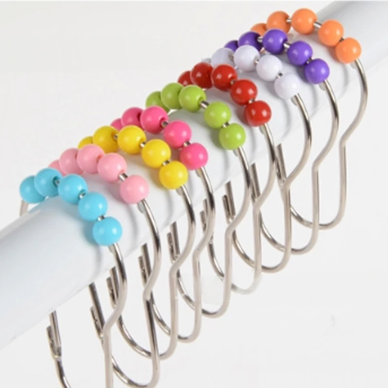 12 шт. цветные акриловые роликовые шарики из нержавеющей стали, увеличивающие рост кольца для занавесок, крючки, скользящие кольца, аксессуары для дома и ванной комнаты