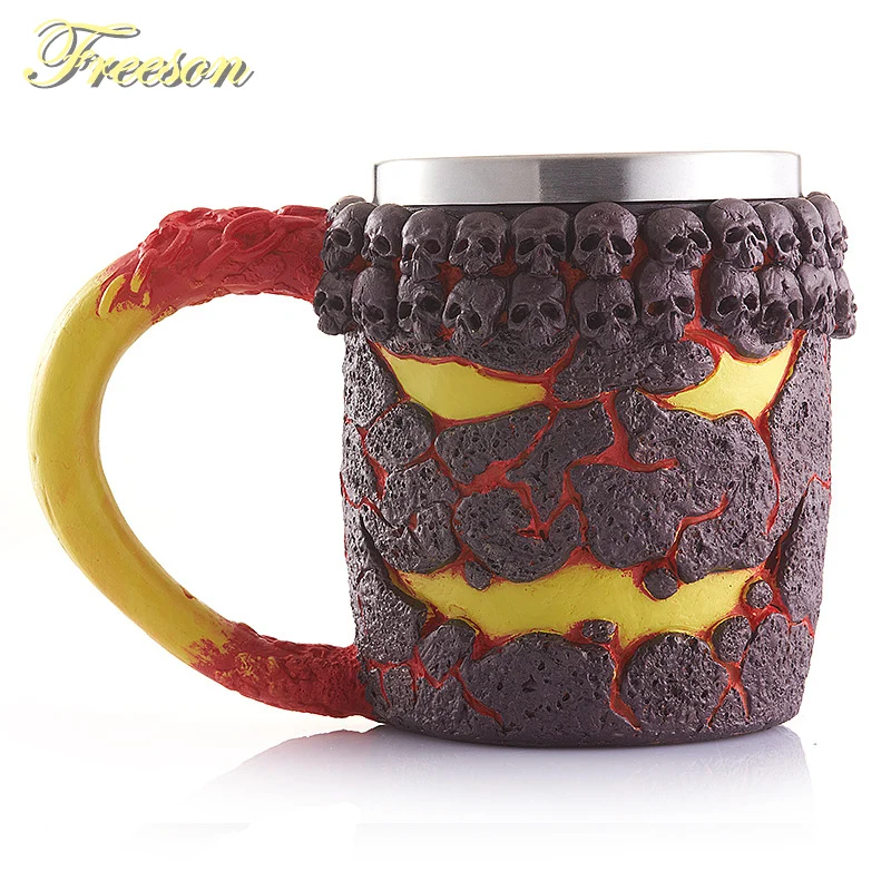 

Resin Stainless Steel Magma Bronze Monster Beer Mug 350ml Creative Skull Coffee Mug Drinkware Halloween Festival Decor Gift