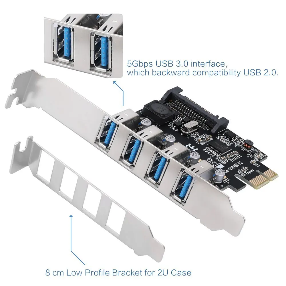  4 Ports USB 3.0 zu PCI Express Expansion Karte USB 3.0 PCI-e Controller Hub für Desktop PC mit 8 cm