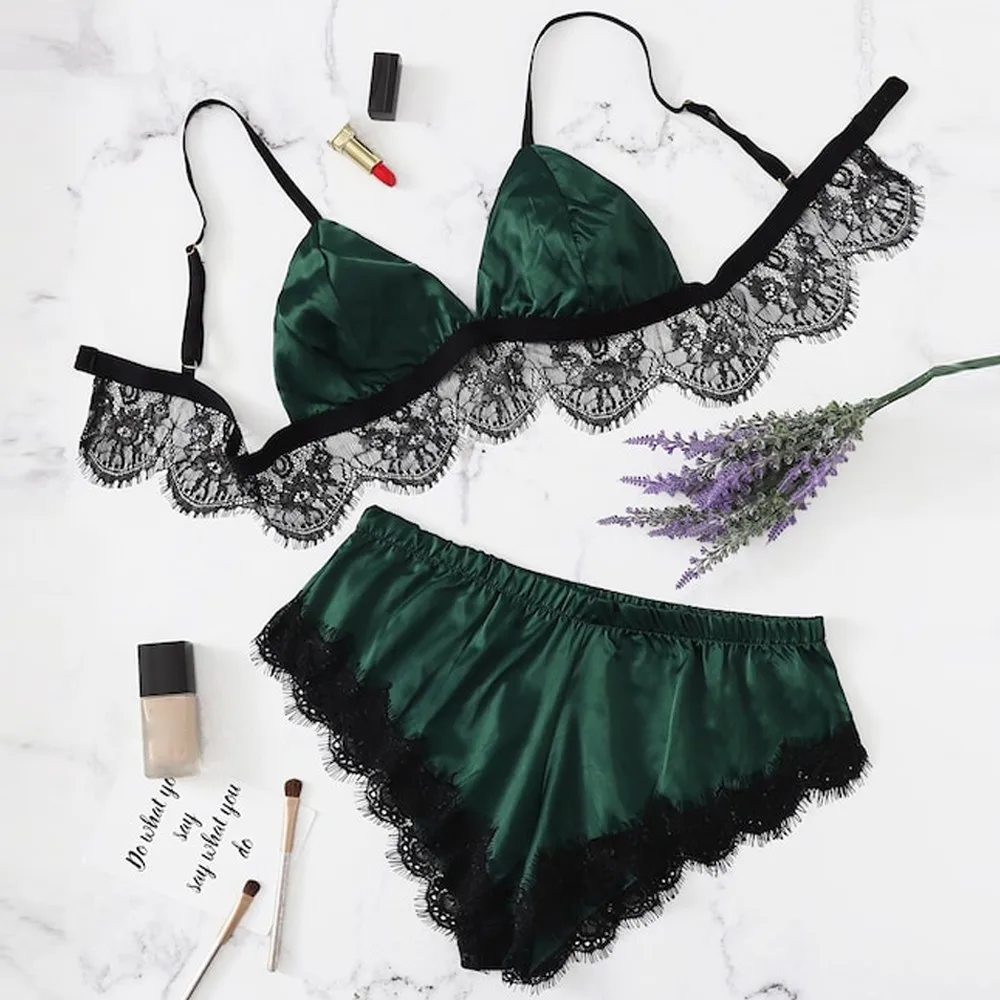 

Sexy lingerie woman 1Set Women Sexy Girl C ute Scalloped Trim Lace Lingerie Underwear Sleepwear pajamas for women female New N4