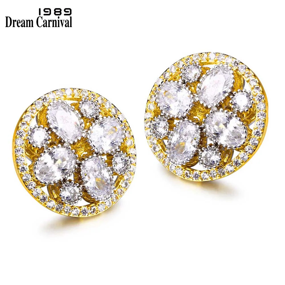 

Dreamcarnival1989 Flower Stud Earrings Deluxe Prong Setting Synthetic Cubic Zirconia Copper Bridal Jewelry Mujeres Pendientes